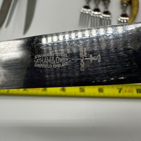 Sheffield Latham Owen Rustic Antler Horn Handle Steak Knives Forks Cased Set 11 - Picture 9 of 16